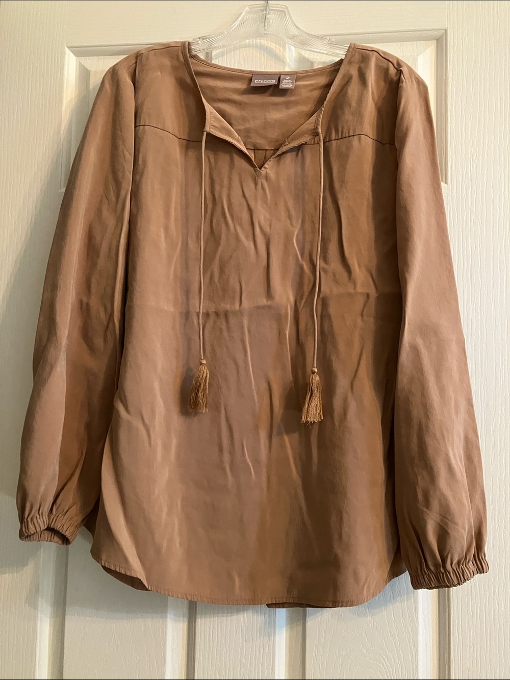 Chico's Taupe Tie-Front Long Sleeve Blouse